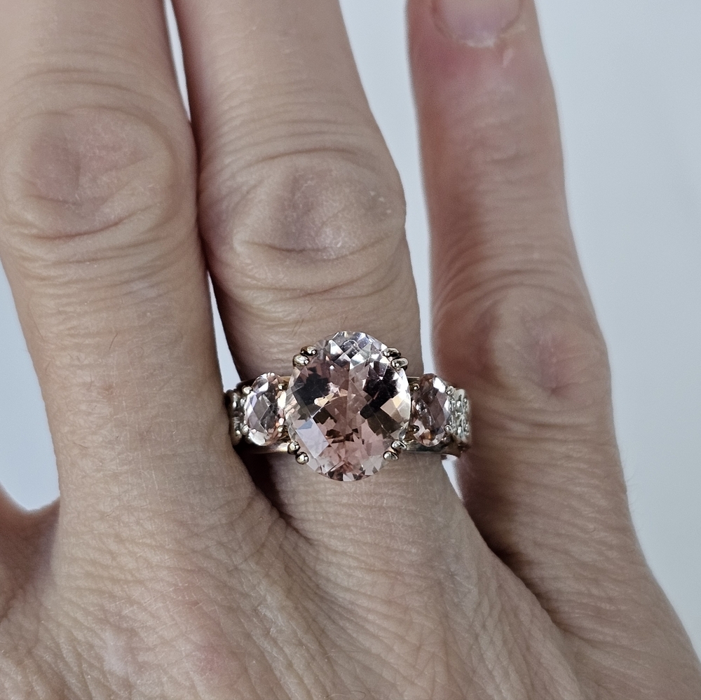 Natural Gems En Vogue Retired Morganite Palladium Rose Gold 925 Ring Sz 8! - Picture 13 of 17